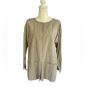 Eileen Fisher Linen Silk Mother of Pearl Button Top Tunic Taupe Size Medium